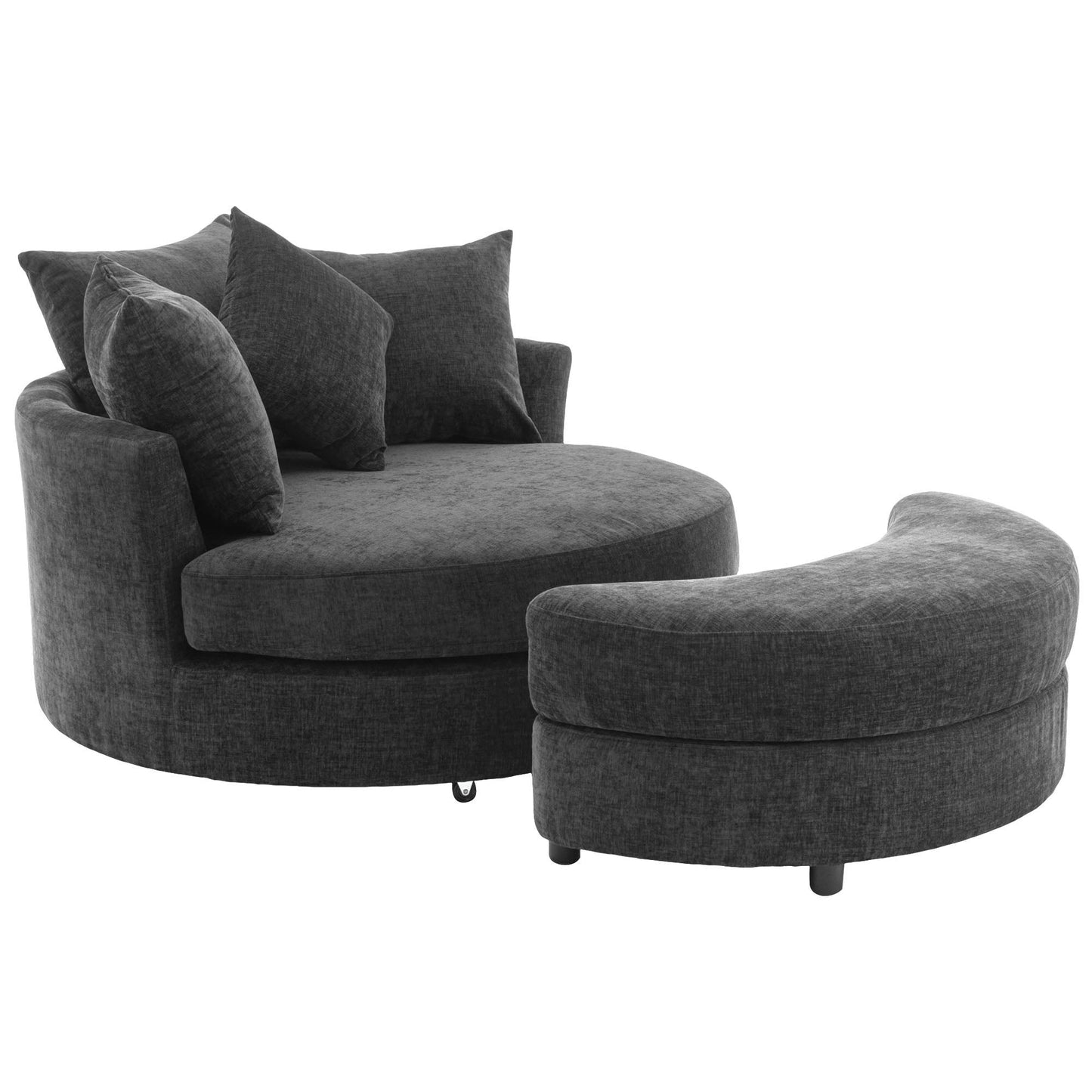 360° Swivel Accent Barrel Chair With Storage Ottoman & 4 Pillows, Modern Leisure Chair Round Accent For Living Room