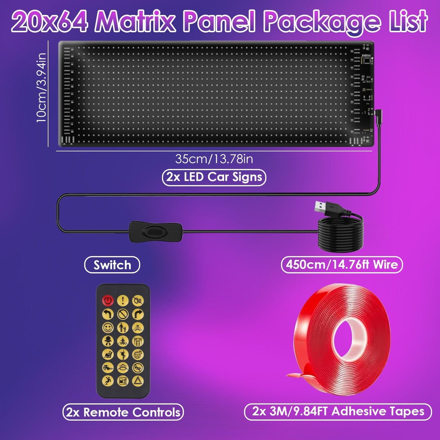 2Pack 20x64 Matrix Devil Eyes Lights For Car Ultra-thin Programmable LED Car Signs with APP Remote Control DIY Design Text Patterns Animations