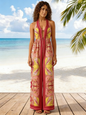 Summer V-Neck Sexy Floral Halter Wide-Leg Jumpsuit