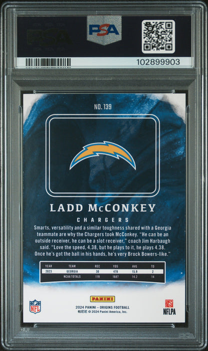 Graded 2024 Panini Origins Ladd McConkey #139 Rookie RC Football Card PSA 10 Gem Mint