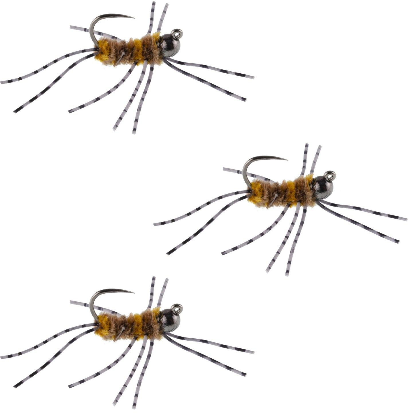 3 Pack Pat's Rubber Legs Tungsten Jig Coffee/Tan Euro Nymph Size 6