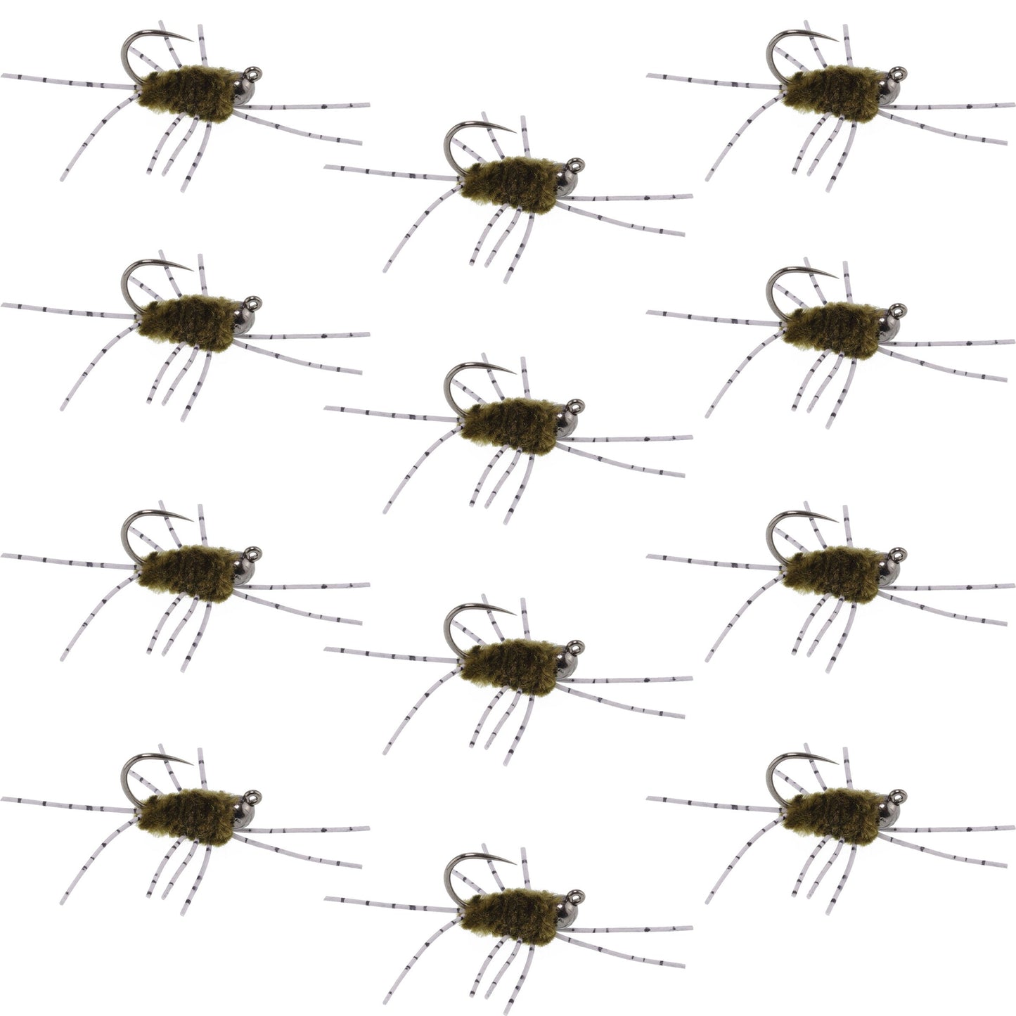 Barbless Pats Rubber Legs Tungsten Jig Dark Olive Euro Nymph 12 Flies #6