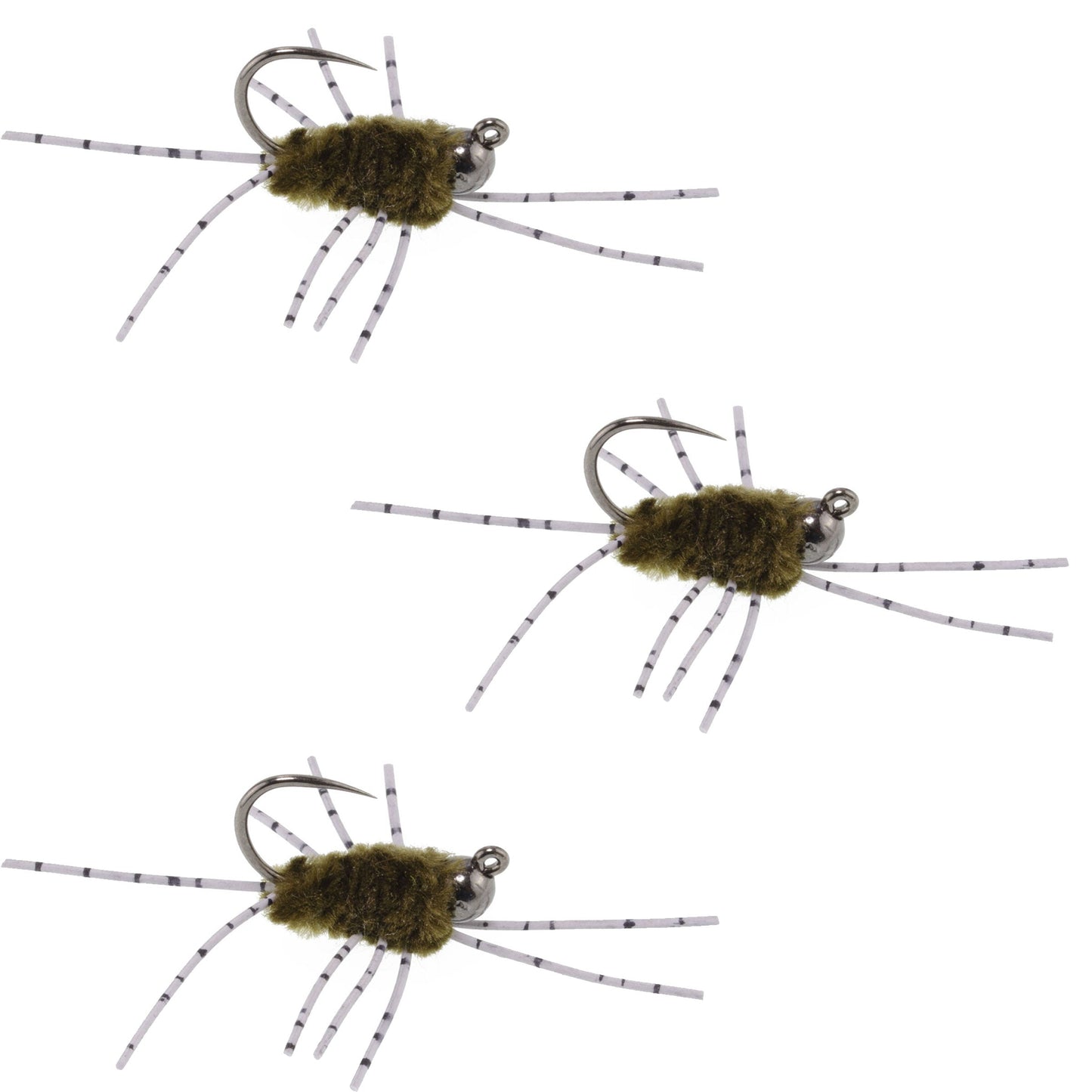 3 Pack Pat's Rubber Legs Tungsten Jigged Dark Olive Euro Nymph Size 6