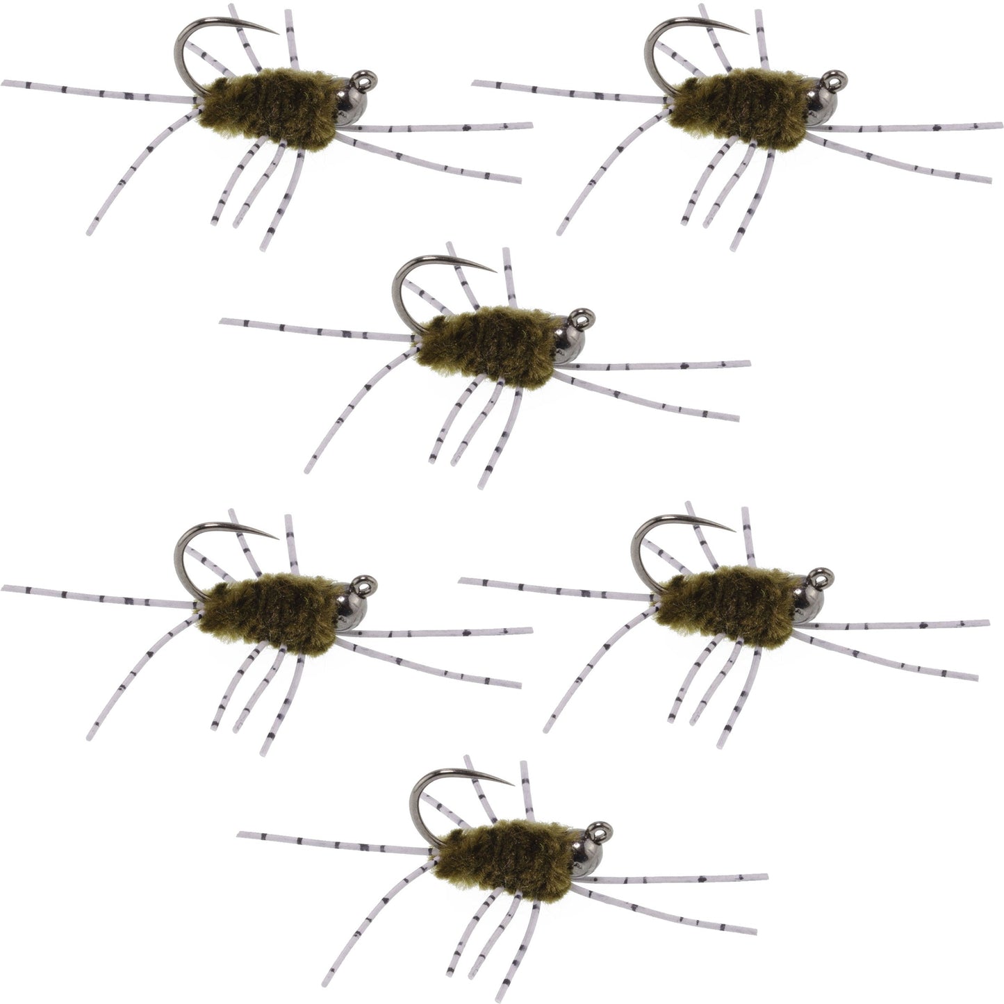 Barbless Pat's Rubber Legs Tungsten Jig Dark Olive Euro Nymph 6 Flies #6