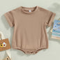 Baby Boy Girl Solid Color Short Sleeve Bubble Romper Oversized T-Shirt Bodysuit Top Summer Baby Jumpsuits Clothes