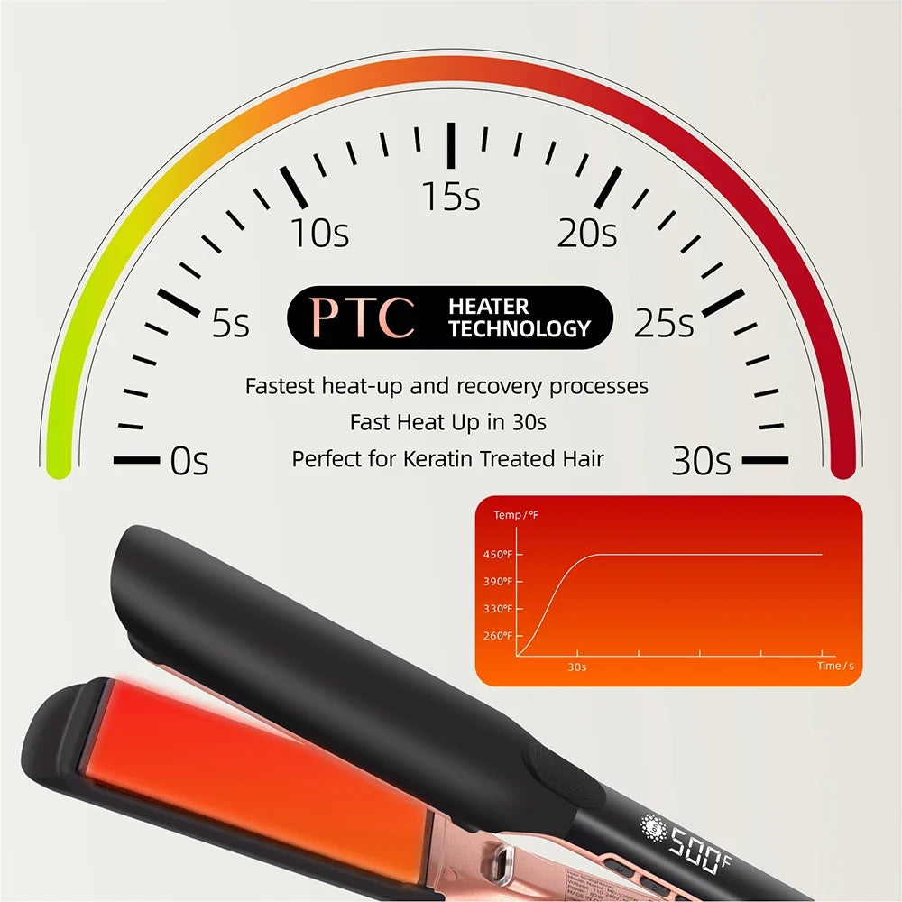 500F Hair Straightener High Temperature Flat Irons Wide Plate Plasma