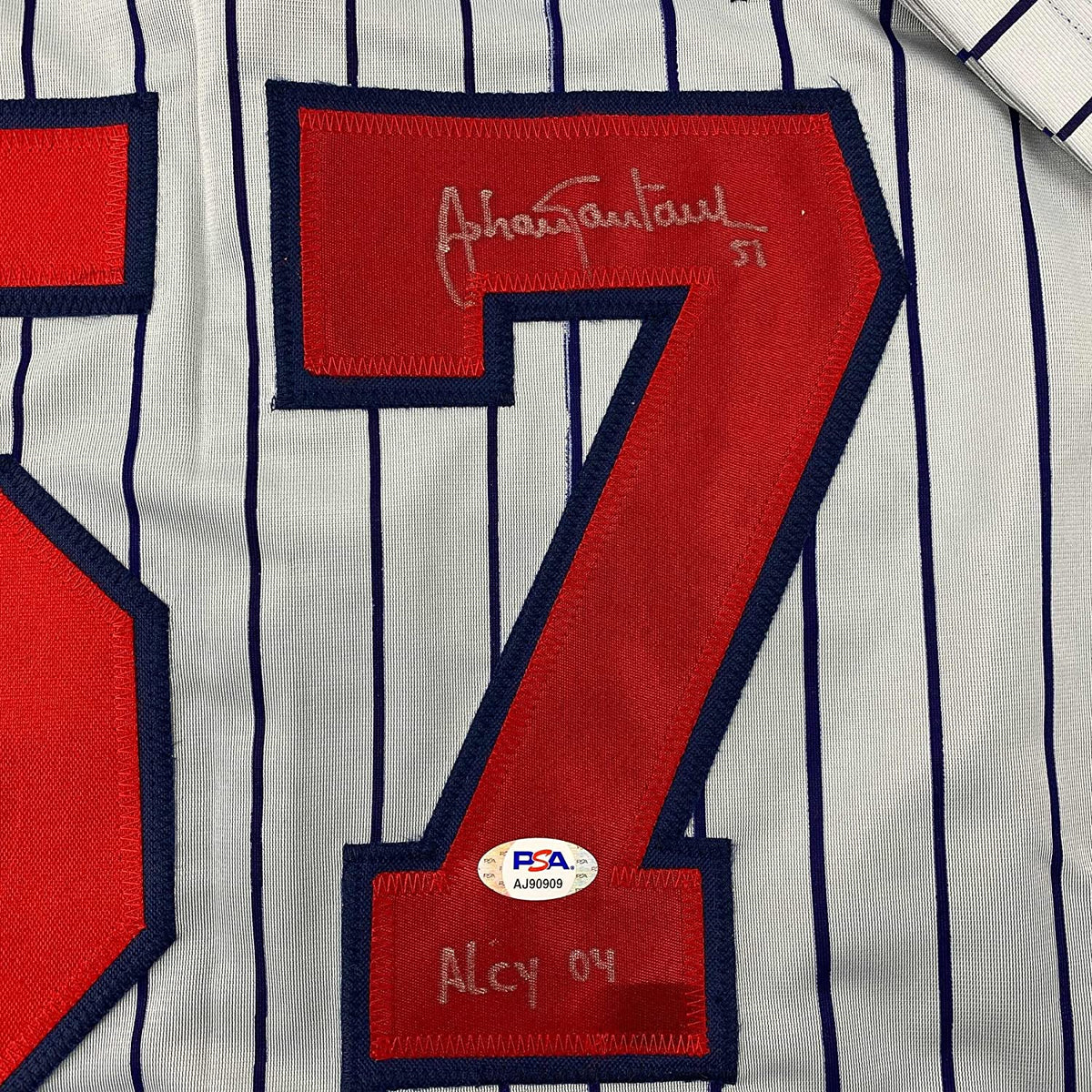 Framed Autographed/Signed Johan Santana 35x39 Minnesota Grey Pinstripe Baseball Jersey PSA/DNA COA