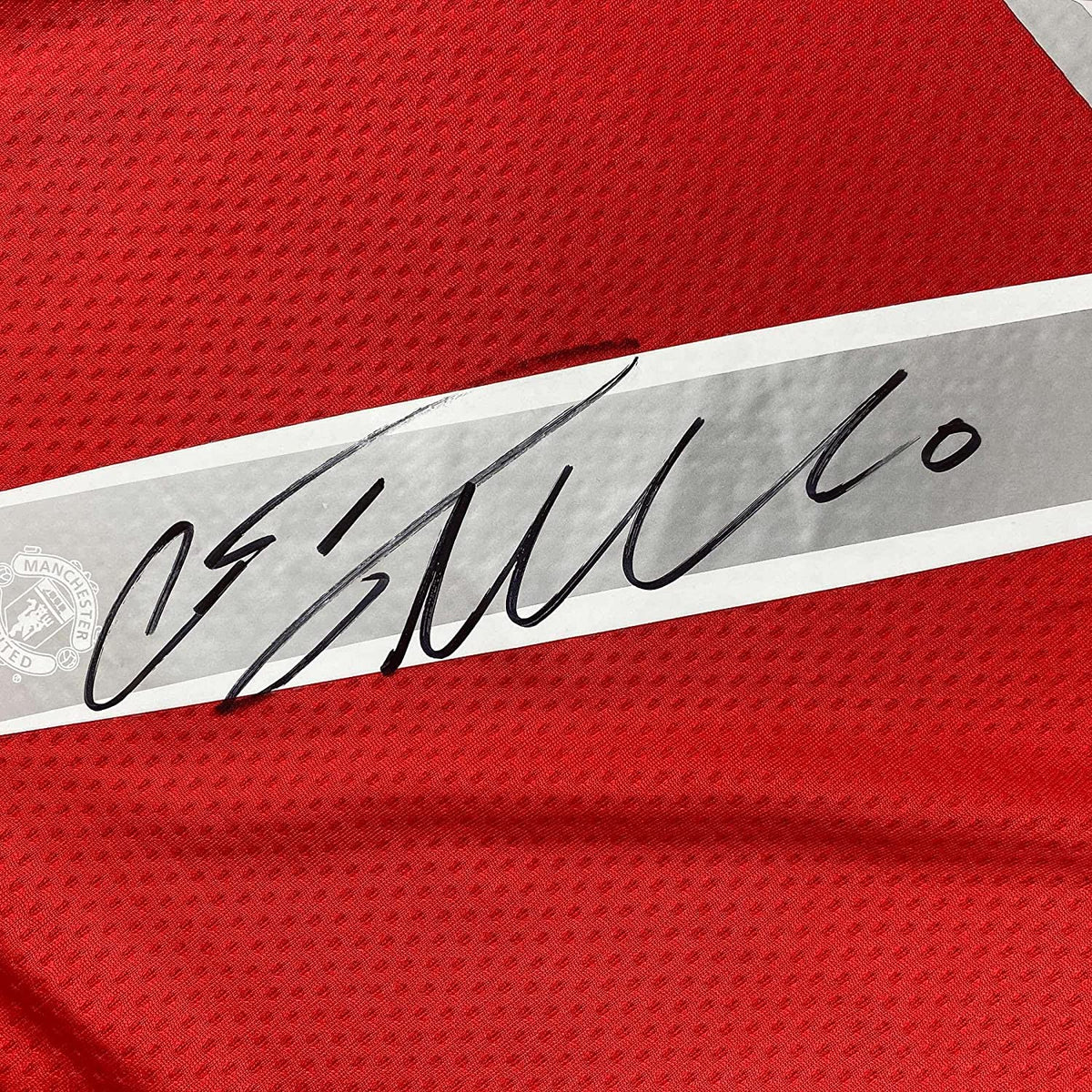 Framed Autographed/Signed Cristiano Ronaldo 35x39 Manchester United Red 2008 Champions League Final Soccer Jersey Beckett BAS COA/LOA