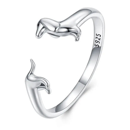 WOSTU 925 Sterling Silver Cat Pet Adjustable Rings For Women Animal Dog Open Ring Family Daughter Birthday Jewelry Girl Gift
