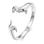 WOSTU 925 Sterling Silver Cat Pet Adjustable Rings For Women Animal Dog Open Ring Family Daughter Birthday Jewelry Girl Gift