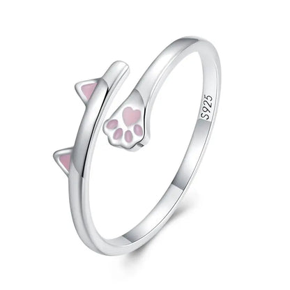 WOSTU 925 Sterling Silver Cat Pet Adjustable Rings For Women Animal Dog Open Ring Family Daughter Birthday Jewelry Girl Gift