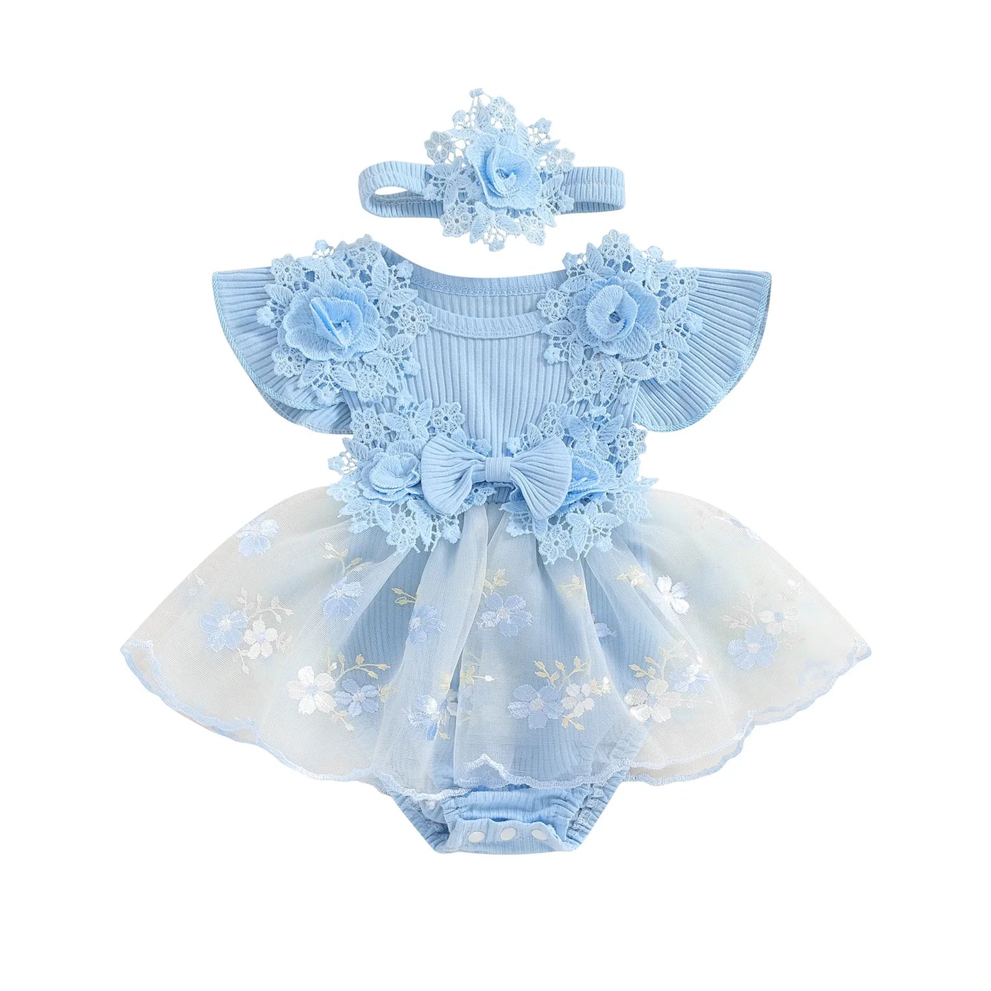 3D Flower Summer Baby Girls Romper Princess Mesh Newborn Clothes Lace
