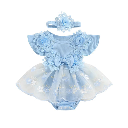 3D Flower Summer Baby Girls Romper Princess Mesh Newborn Clothes Lace