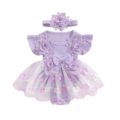 3D Flower Summer Baby Girls Romper Princess Mesh Newborn Clothes Lace