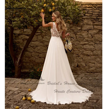 Lakshmigown Sexy Women Summer Beach Wedding Dresses A Line 2026 Vestidos Civil Boho Bridal Gowns V Neck Lace Bodice Customized