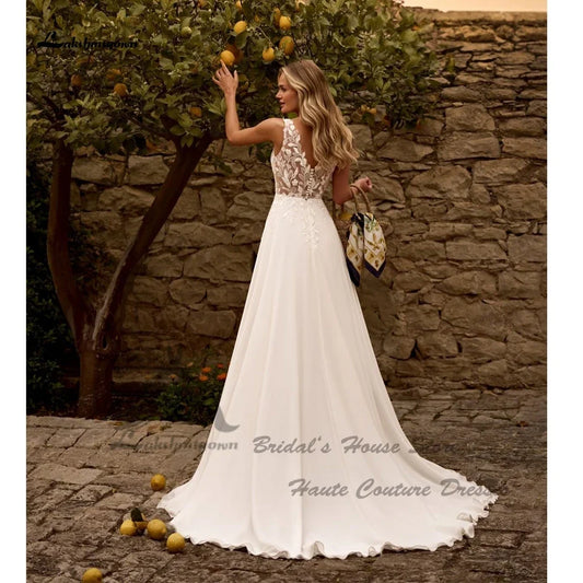 Lakshmigown Sexy Women Summer Beach Wedding Dresses A Line 2026 Vestidos Civil Boho Bridal Gowns V Neck Lace Bodice Customized