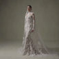 Ivory Lace Mermaid Wedding Dresses for Bride Removable High Neck Long Sleeve Backless Garden Beach Bridal Gown Customized