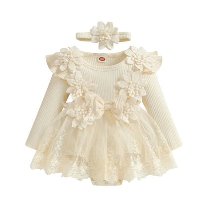 3D Flower Summer Baby Girls Romper Princess Mesh Newborn Clothes Lace