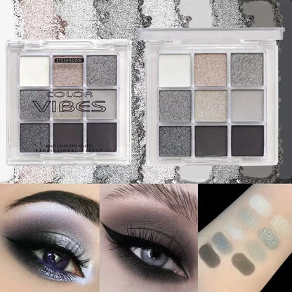 9-Color Eyeshadow Palette - Purple Matte & Shimmer Glitter