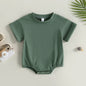 Baby Boy Girl Solid Color Short Sleeve Bubble Romper Oversized T-Shirt Bodysuit Top Summer Baby Jumpsuits Clothes