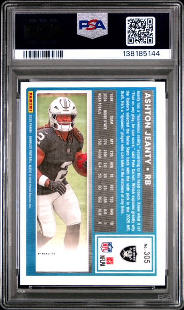 Graded 2025 Panini Donruss Ashton Jeanty #305 Optic Preview Red Pandora Rookie RC Football Card PSA 10 Gem Mint