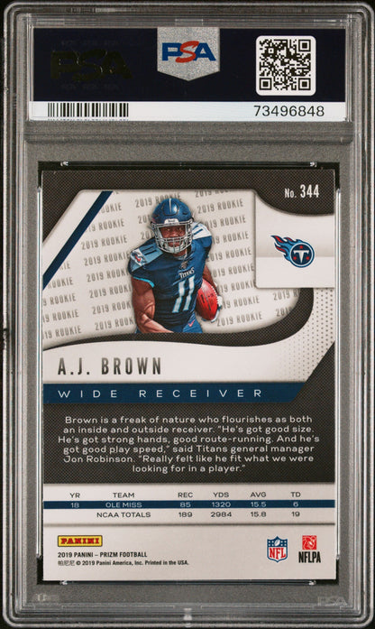 Graded 2019 Panini Prizm AJ Brown #344 Rookie RC Football Card PSA 9 Mint