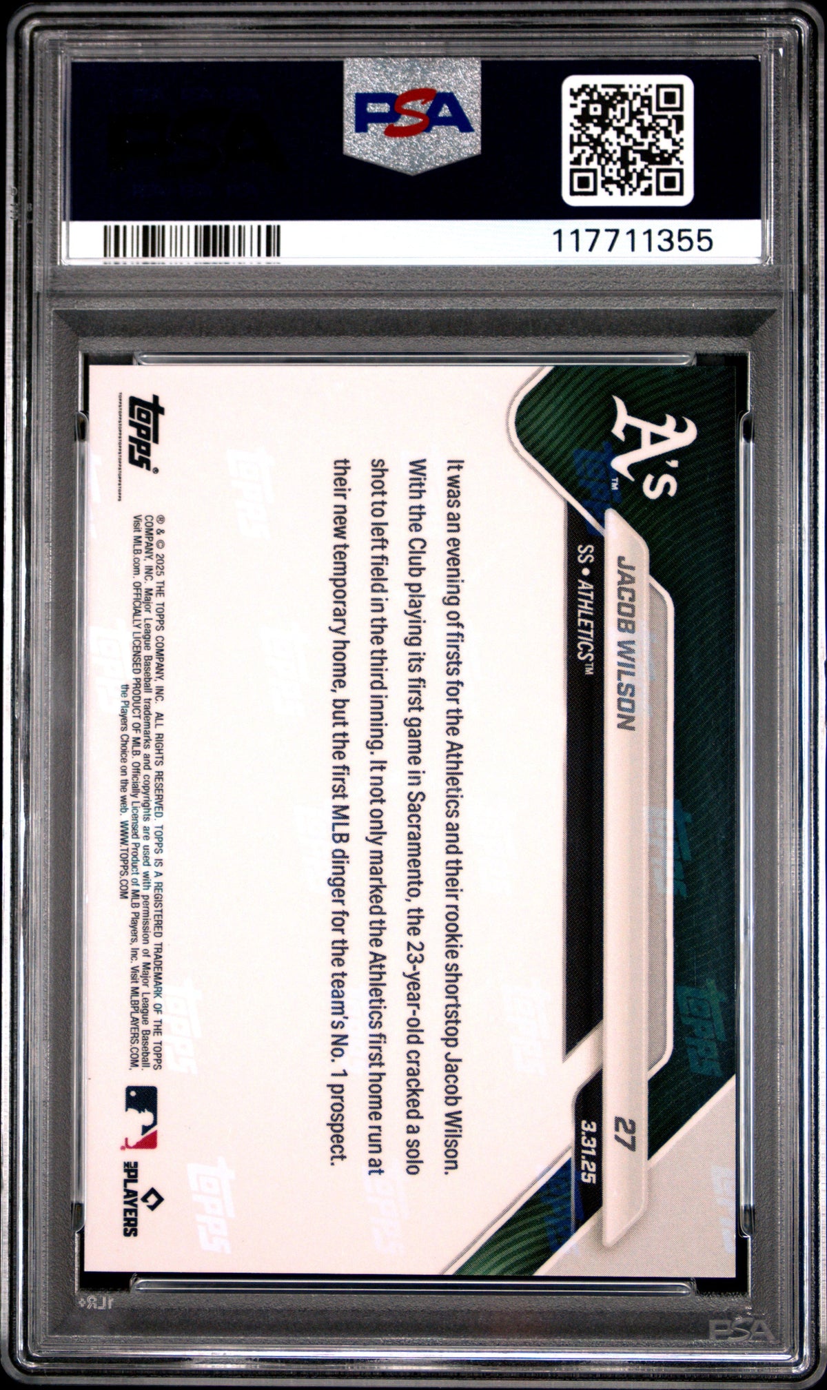 Graded 2025 Topps Now Jacob Wilson #27 Rookie RC Baseball Card PSA 9 Mint