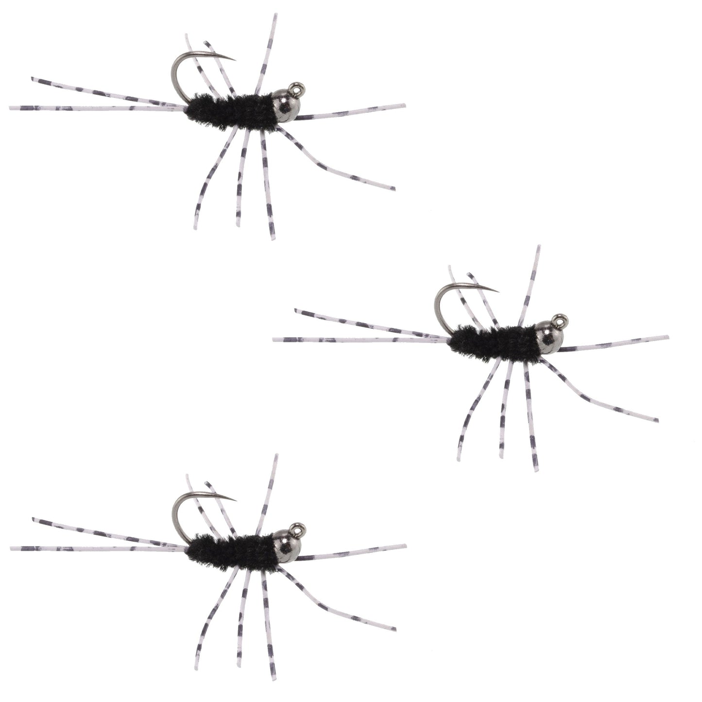 3 Pack Pat's Rubber Legs Tungsten Jigged Black Euro Nymph Size 6