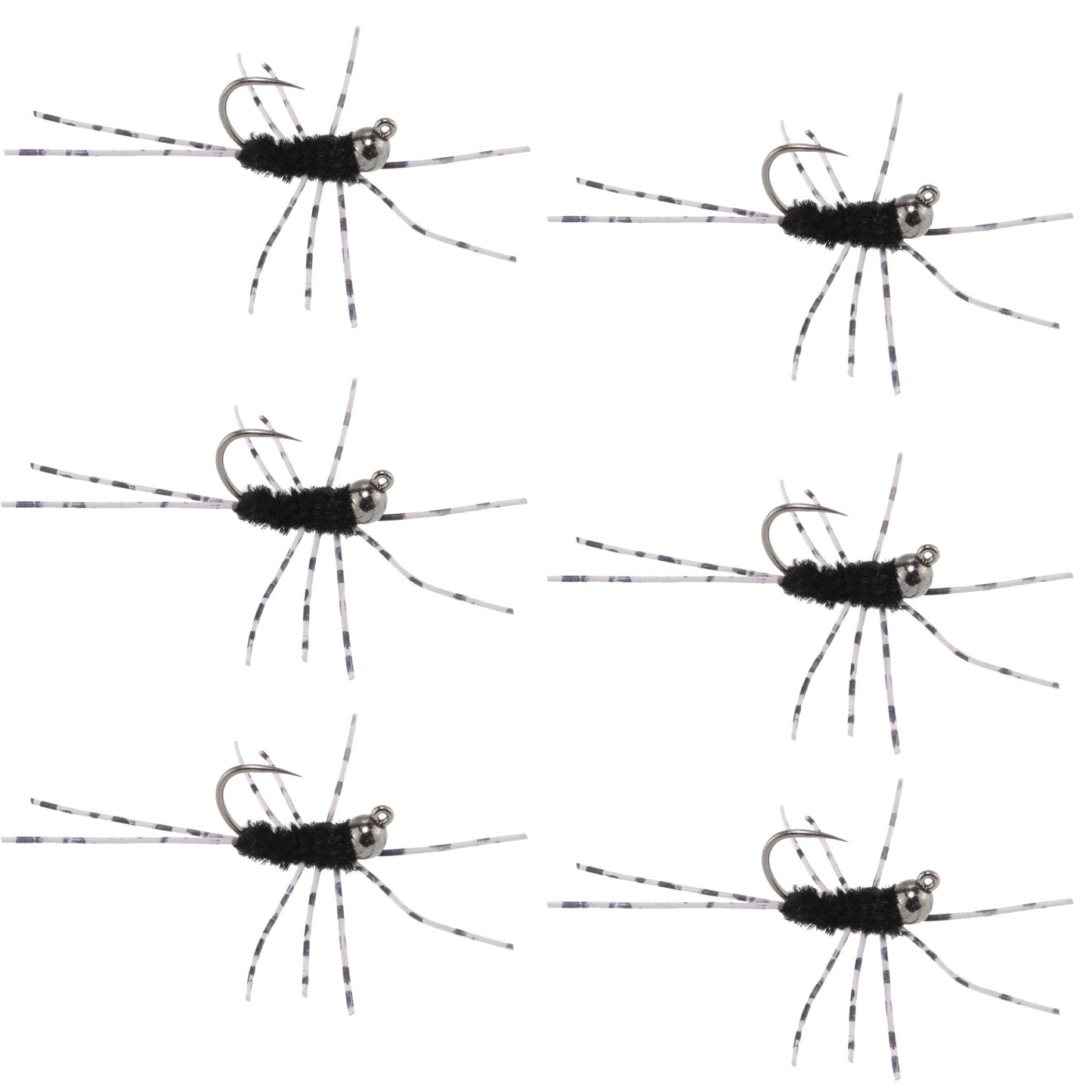 Barbless Pat's Rubber Legs Tungsten Bead Jig Black Euro Nymph 6 Flies #6