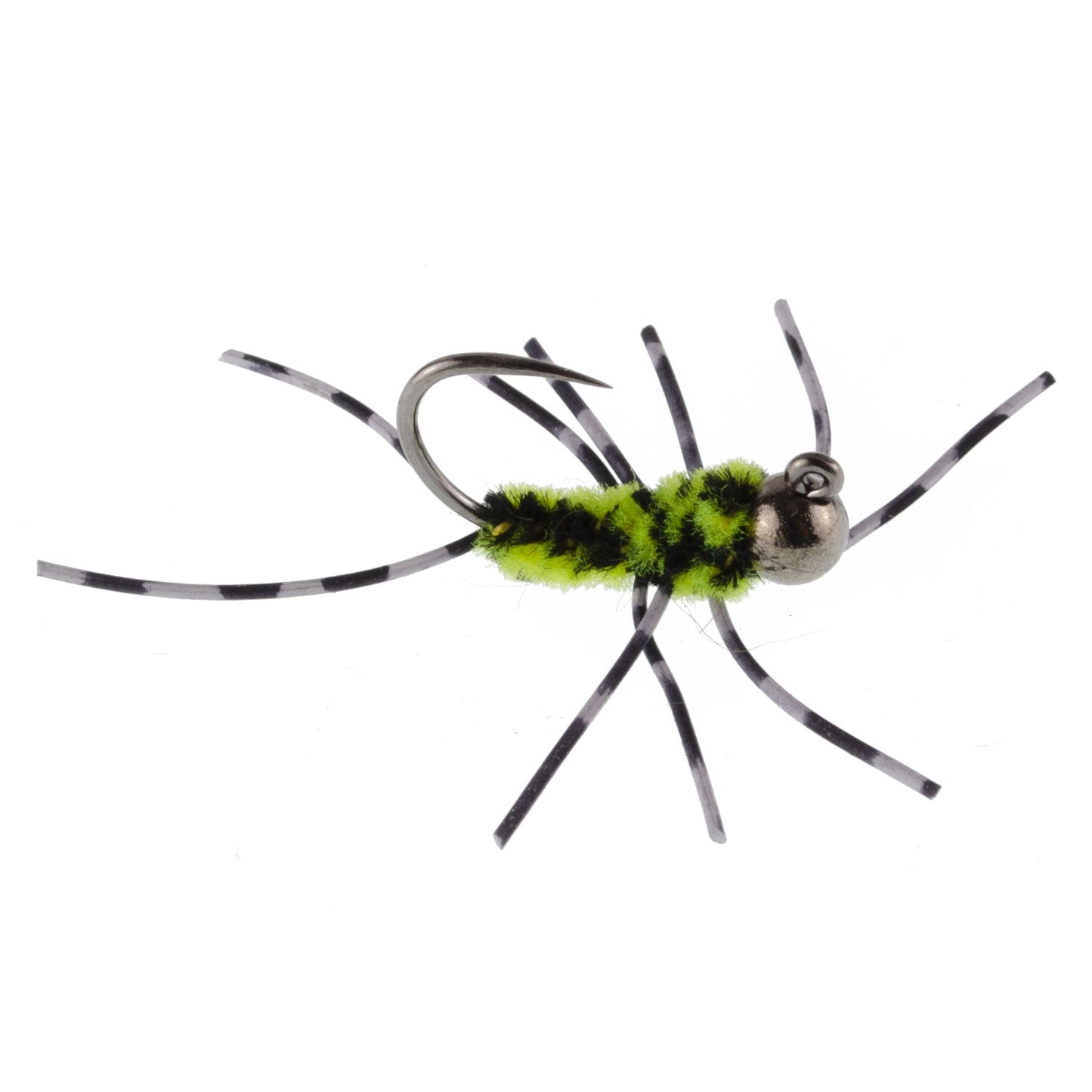 Barbless Pat's Rubber Legs Tungsten Black/Chartreuse Euro Nymph 6 Flies #6
