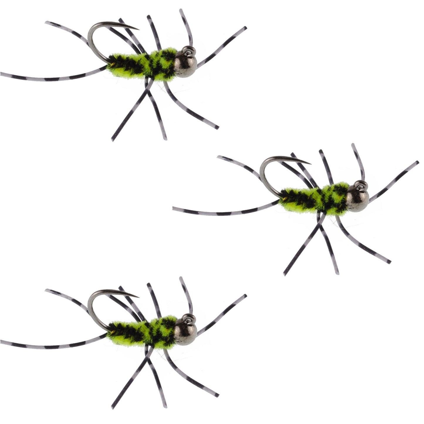 3 Pack Pat's Rubber Legs Tungsten Jig Black/Chartreuse Euro Nymph Size 6