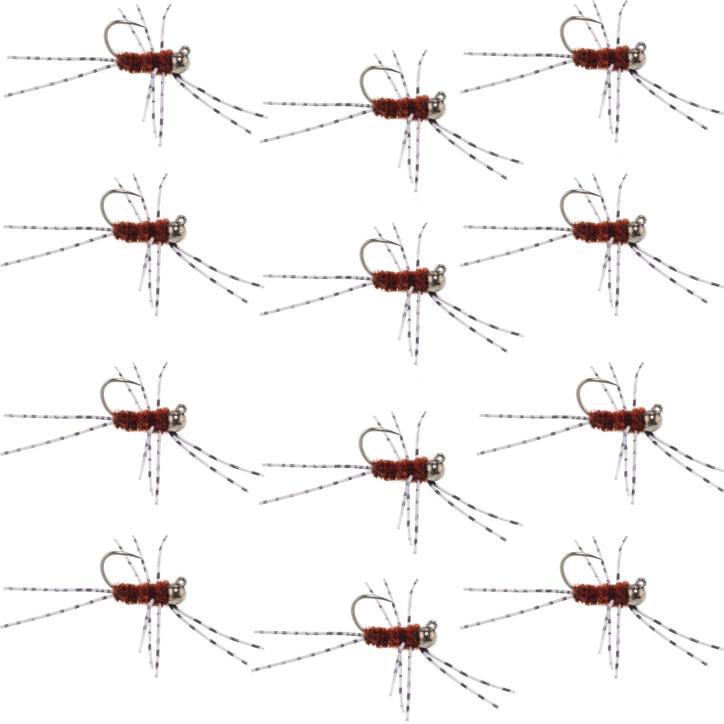 Barbless Pats Rubber Legs Tungsten Jig Brown Euro Nymph 12 Flies #6