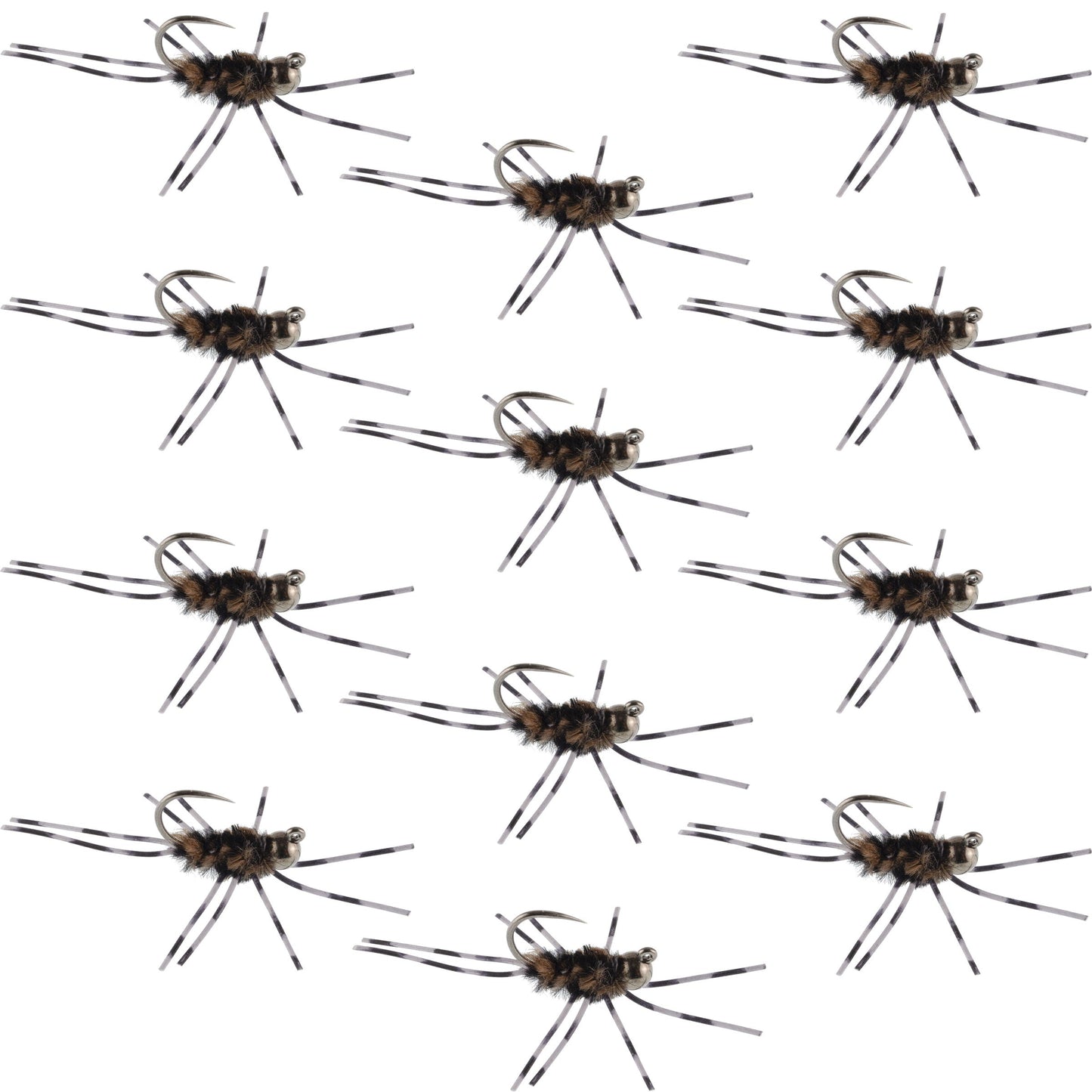 Barbless Pats Rubber Legs Tungsten Coffee/Black Euro Nymph 12 Flies #6