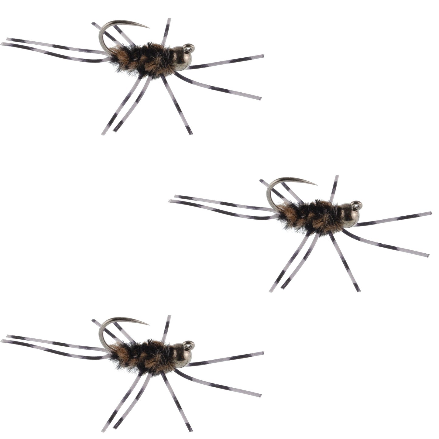 3 Pack Pat's Rubber Legs Tungsten Jigged Black/Coffee Euro Nymph Size 6