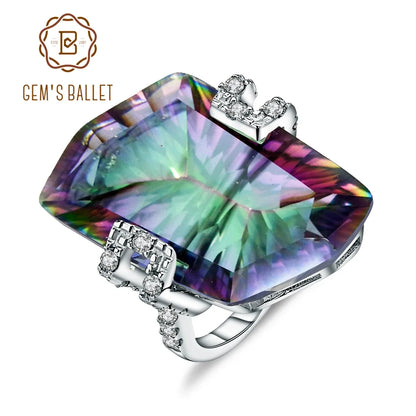 GEM'S BALLET 21.20Ct Natura Iolite Blue Mystic Quartz Gemstone Cocktail Rings 925 Sterling Silver Fine Jewelry for Women
