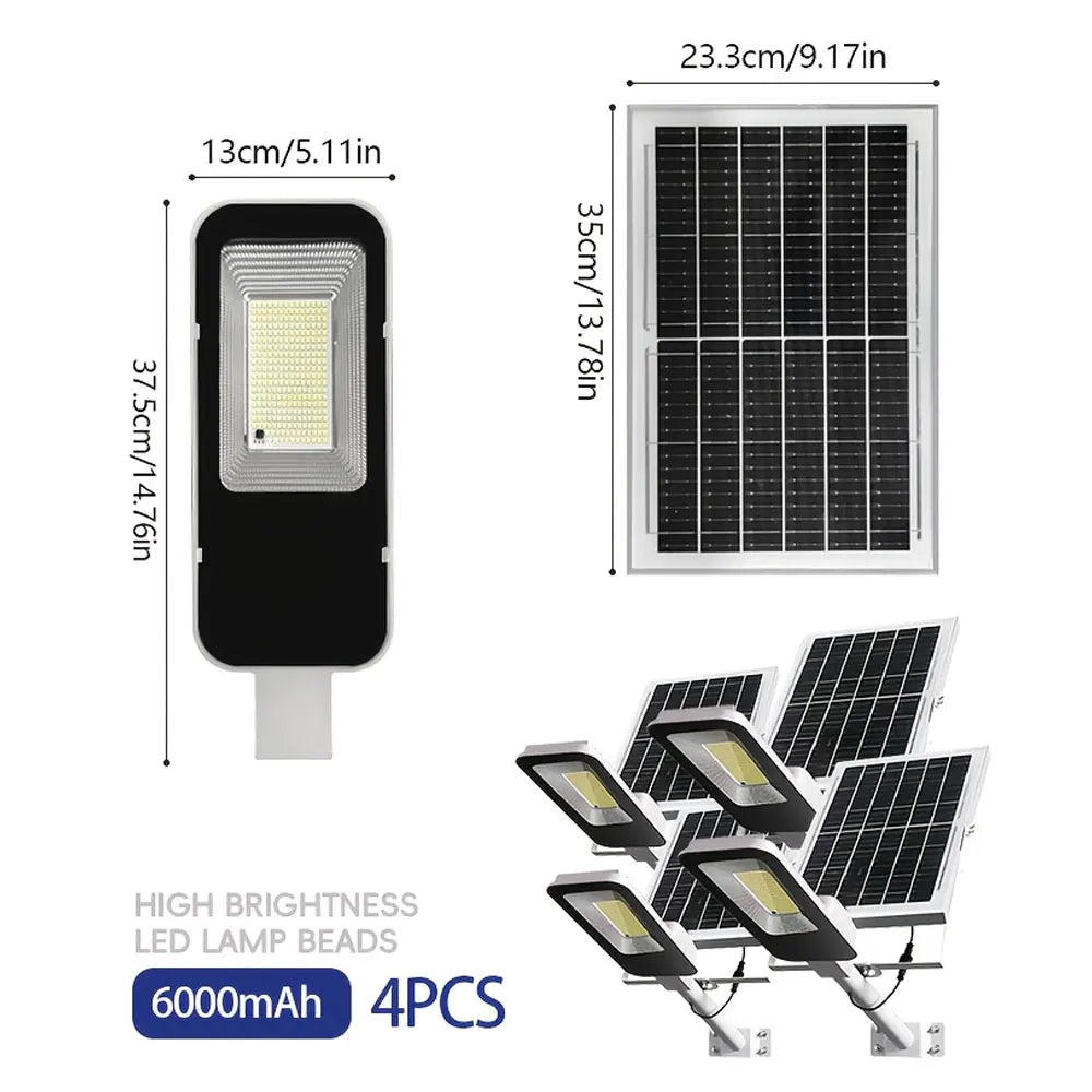 4 Sets of Outdoor Waterproof Solar Lamps, 6000mah Solar Street Lamps