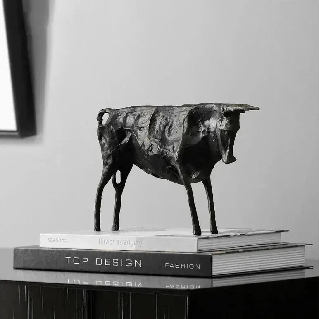 Abstract Bull Statue, Textured Metal Sculpture