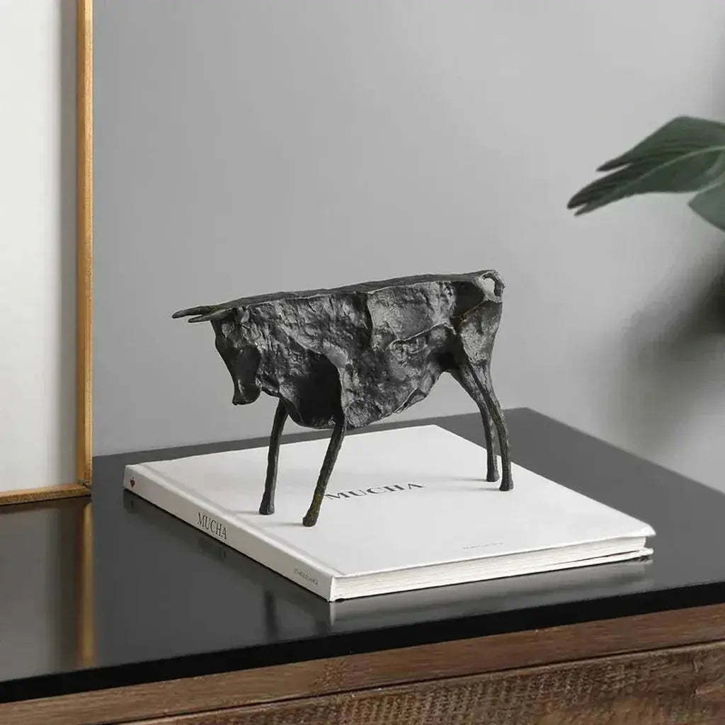 Abstract Bull Statue, Textured Metal Sculpture