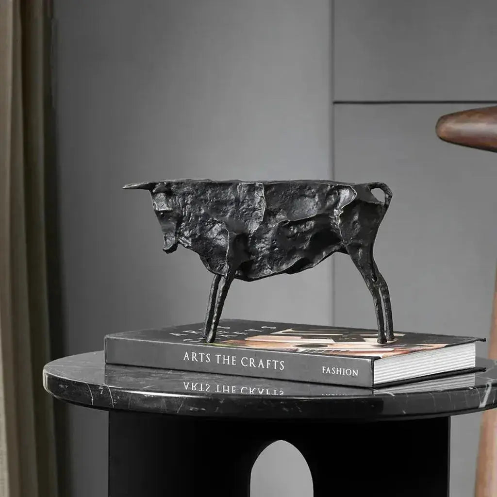 Abstract Bull Statue, Textured Metal Sculpture