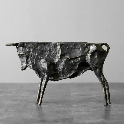 Abstract Bull Statue, Textured Metal Sculpture