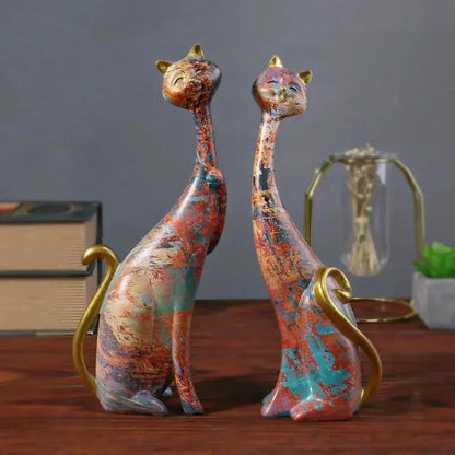 Abstract Colorful Cat Figurine Set Decorative Sculptures