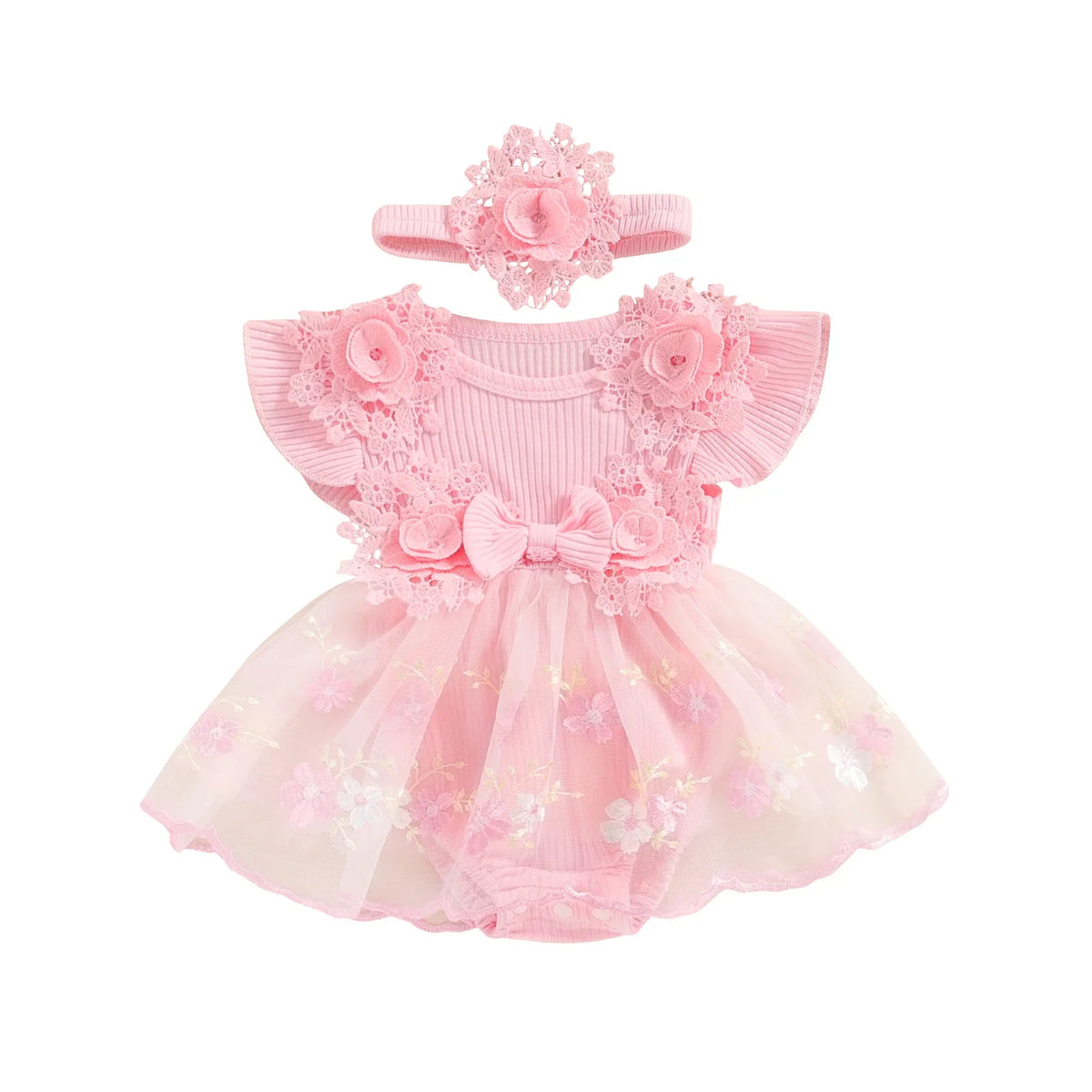 3D Flower Summer Baby Girls Romper Princess Mesh Newborn Clothes Lace