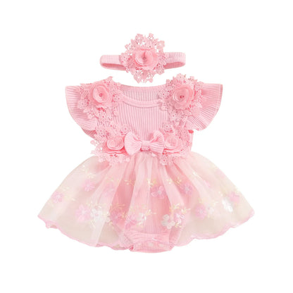 3D Flower Summer Baby Girls Romper Princess Mesh Newborn Clothes Lace
