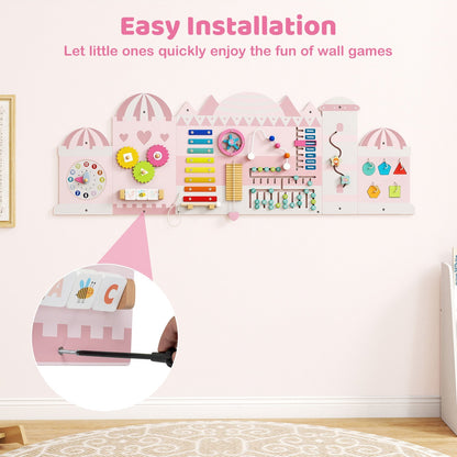 Activity Wall Busy Board Panels for Toddlers Wooden Sensory Board-Pink