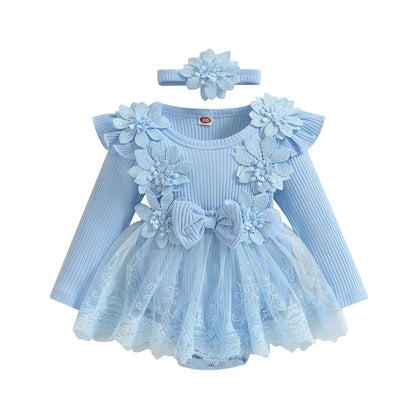3D Flower Summer Baby Girls Romper Princess Mesh Newborn Clothes Lace