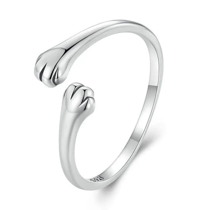 WOSTU 925 Sterling Silver Cat Pet Adjustable Rings For Women Animal Dog Open Ring Family Daughter Birthday Jewelry Girl Gift