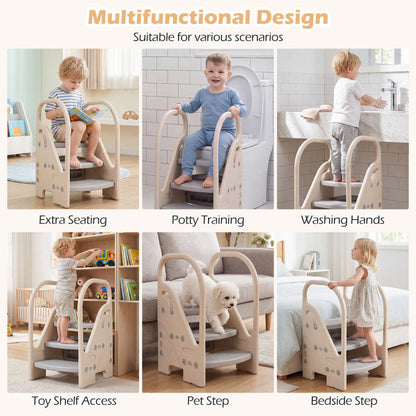 Adjustable 3-Step Helper Stool with Safety Handles and for kids