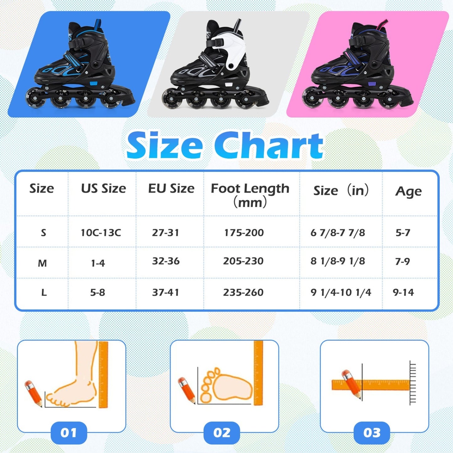 Adjustable Kids' Incline Skates 4 Sizes Adjustable Blade Roller