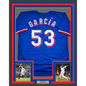 Framed Autographed/Signed Adolis Garcia 35x39 Texas Blue Baseball Jersey Beckett BAS COA