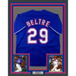 Framed Autographed/Signed Adrian Beltre 35x39 Texas Blue Baseball Jersey JSA COA